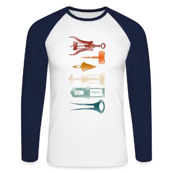 Dégustation de vin de sommelier - T-shirt baseball manches longues Homme - blanc/marine - Devant - Nik (191cm)