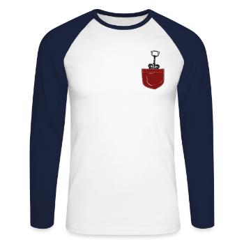 Dégustation de vin de sommelier - T-shirt baseball manches longues Homme - blanc/marine - Devant - Nik (191cm)