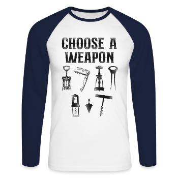 Dégustation de vin de sommelier - T-shirt baseball manches longues Homme - blanc/marine - Devant - Nik (191cm)