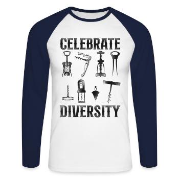 Dégustation de vin de sommelier - T-shirt baseball manches longues Homme - blanc/marine - Devant - Nik (191cm)
