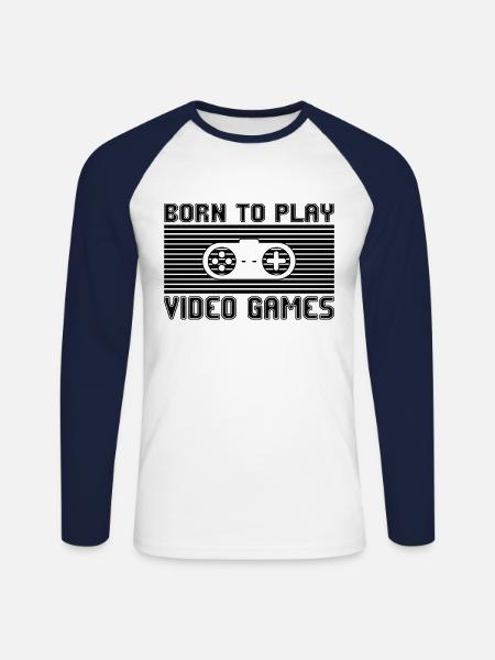 Play Video Games - Unisex Long Sleeve Baseball T-Shirt - white/navy