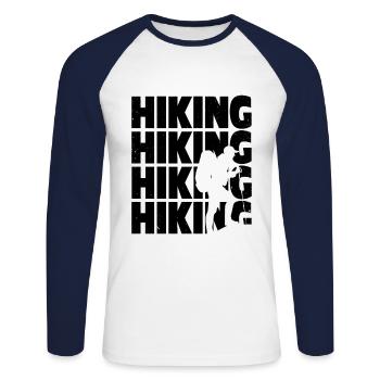 Retro Graphic Hiking Hiker Mountaineering Trekking - Unisex Baseballshirt langarm - Weiß/Navy - Vorne - Nik (191cm)