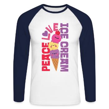 Cône de crème glacée Peace Love Ice - T-shirt baseball manches longues Homme - blanc/marine - Devant - Nik (191cm)