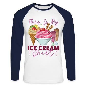 Cornet de crème glacée C’est ma glace - T-shirt baseball manches longues Homme - blanc/marine - Devant - Nik (191cm)