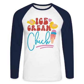 Ice Cream Chicken Cone Ice Cream - Unisex Baseballshirt langarm - Weiß/Navy - Vorne - Nik (191cm)