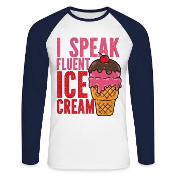 Ice Cream Cone Sundae I Speak - Unisex Baseballshirt langarm - Weiß/Navy - Vorne - Nik (191cm)