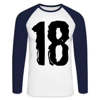 18 Zahl Trikot - Unisex Baseballshirt langarm - Weiß/Navy - Vorne - Nik (191cm)