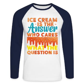 La crème glacée est la réponse - T-shirt baseball manches longues Homme - blanc/marine - Devant - Nik (191cm)