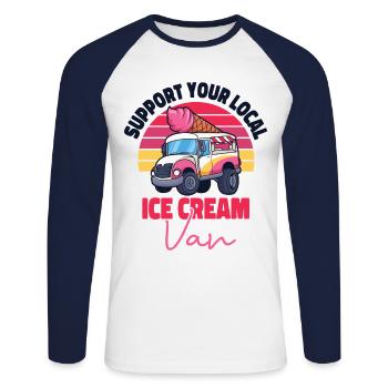 Crème glacée Crème glacée Van Truck Cone - T-shirt baseball manches longues Homme - blanc/marine - Devant - Nik (191cm)