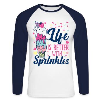 Ice Cream Cone Sundae Life Is - Unisex Baseballshirt langarm - Weiß/Navy - Vorne - Nik (191cm)