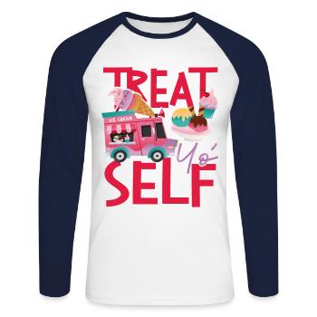Cône de crème glacée Treat Yo' Self - T-shirt baseball manches longues Homme - blanc/marine - Devant - Nik (191cm)