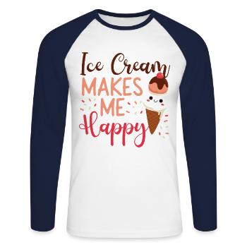 Ice Cream Cone Ice Cream Makes Me - Unisex Baseballshirt langarm - Weiß/Navy - Vorne - Nik (191cm)
