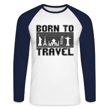 Travel - Unisex Long Sleeve Baseball T-Shirt - white/navy - Front - Nik (191cm)
