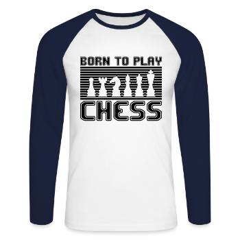 Échecs - T-shirt baseball manches longues Homme - blanc/marine - Devant - Nik (191cm)