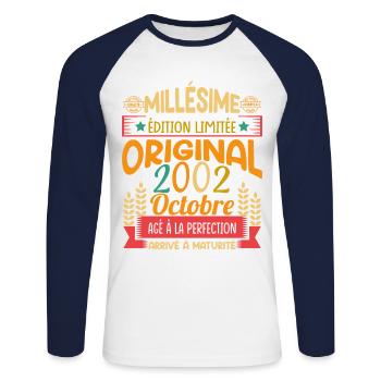 Millésime Né(e) Octobre 2002 Cadeau Anniversaire - T-shirt baseball manches longues Homme - blanc/marine - Devant - Nik (191cm)