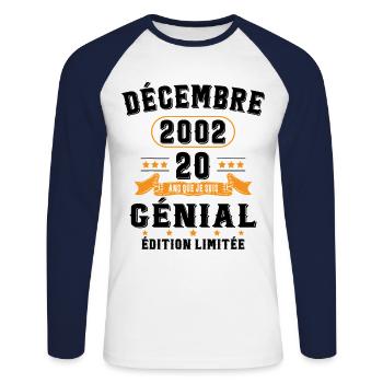 20 Ans Anniversaire Vintage Né(e) en Décembre 2002 - T-shirt baseball manches longues Homme - blanc/marine - Devant - Nik (191cm)