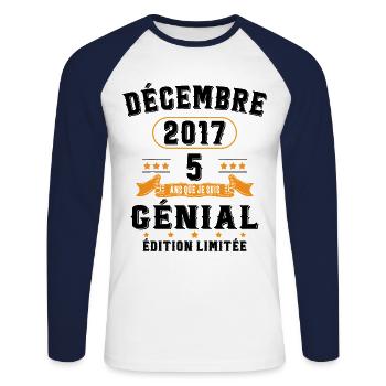 5 Ans Anniversaire Vintage Né(e) en Décembre 2017 - T-shirt baseball manches longues Homme - blanc/marine - Devant - Nik (191cm)