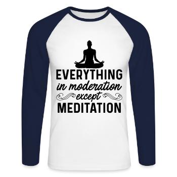 Everything In Moderation Except Meditation Meditat - Unisex Baseballshirt langarm - Weiß/Navy - Vorne - Nik (191cm)