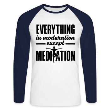 Everything In Moderation Except Meditation Meditat - Unisex Baseballshirt langarm - Weiß/Navy - Vorne - Nik (191cm)