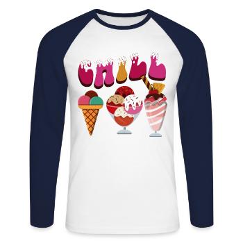 Ice Cream Cone Chill - Unisex Baseballshirt langarm - Weiß/Navy - Vorne - Nik (191cm)