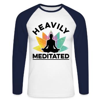 Heavily Meditated Meditate Meditation Relaxation B - Unisex Baseballshirt langarm - Weiß/Navy - Vorne - Nik (191cm)