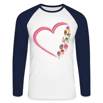 Ice Cream Heart Cone Popsicle - Unisex Baseballshirt langarm - Weiß/Navy - Vorne - Nik (191cm)