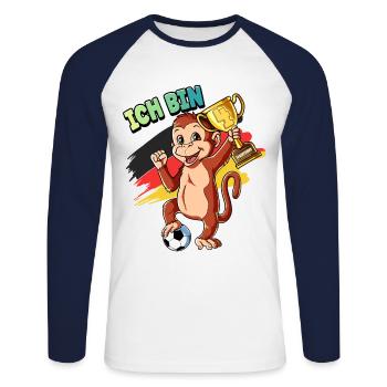 4. Geburtstag Ich bin 4 Jahre Fußball Junge - Unisex Baseballshirt langarm - Weiß/Navy - Vorne - Nik (191cm)