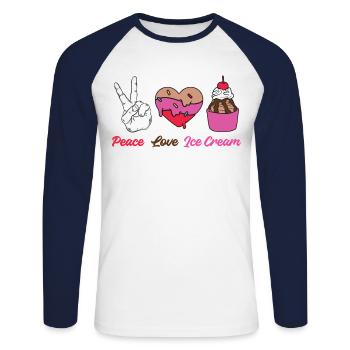 Cône de crème glacée Peace Love Ice - T-shirt baseball manches longues Homme - blanc/marine - Devant - Nik (191cm)