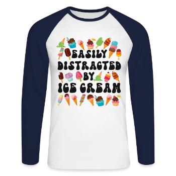 Ice Cream Cone Popsicle Easily - Unisex Baseballshirt langarm - Weiß/Navy - Vorne - Nik (191cm)