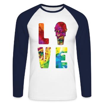 Ice Cream Watercolor Cone Sundae - Unisex Baseballshirt langarm - Weiß/Navy - Vorne - Nik (191cm)