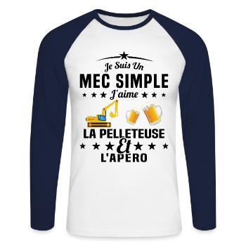 Un Mec Simple J'aime La Pelleteuse Et L'apéro - T-shirt baseball manches longues Homme - blanc/marine - Devant - Nik (191cm)