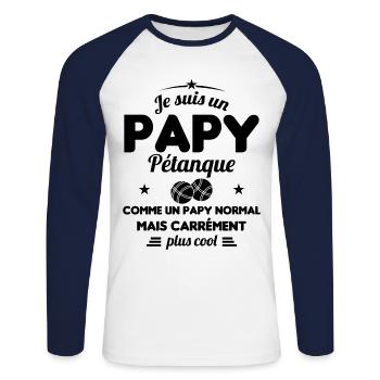 Un Papy Pétanque Comme Un Papy Normal - T-shirt baseball manches longues Homme - blanc/marine - Devant - Nik (191cm)