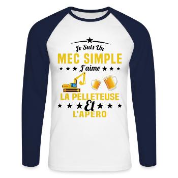 Un Mec Simple J'aime La Pelleteuse Et L'apéro - T-shirt baseball manches longues Homme - blanc/marine - Devant - Nik (191cm)