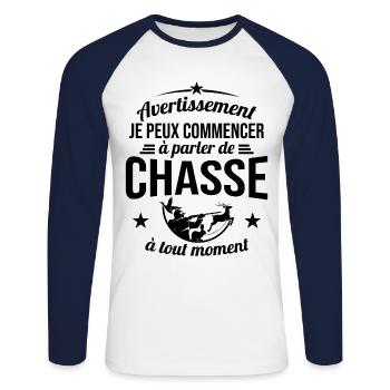 Je Peux Commencer À Parler De Chasse À Tout Moment - T-shirt baseball manches longues Homme - blanc/marine - Devant - Nik (191cm)