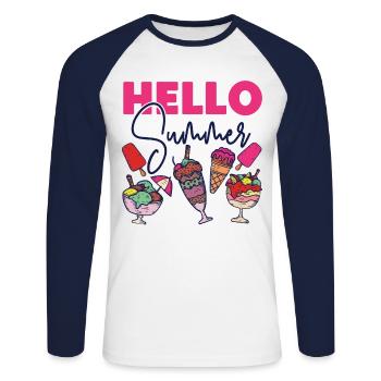 Ice Cream Cone Popsicle Hello - Unisex Long Sleeve Baseball T-Shirt - white/navy - Front - Nik (191cm)