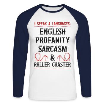 Roller Coaster Vintage I Speak 4 - Unisex Long Sleeve Baseball T-Shirt - white/navy - Front - Nik (191cm)