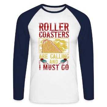 Roller Coaster Vintage Roller - Unisex Baseballshirt langarm - Weiß/Navy - Vorne - Nik (191cm)
