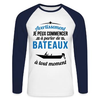 Parler De Bateaux À Tout Moment Cadeau Pêcheur - T-shirt baseball manches longues Homme - blanc/marine - Devant - Nik (191cm)