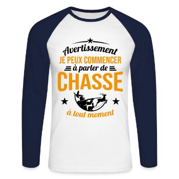 Parler De Chasse à Tout Moment Cadeau Chasseur - T-shirt baseball manches longues Homme - blanc/marine - Devant - Nik (191cm)