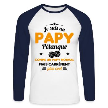 Un Papy Pétanque Comme Un Papy Normal - T-shirt baseball manches longues Homme - blanc/marine - Devant - Nik (191cm)