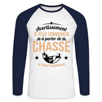 Parler De Chasse à Tout Moment Cadeau Chasseur - T-shirt baseball manches longues Homme - blanc/marine - Devant - Nik (191cm)