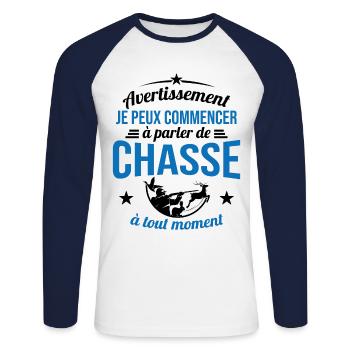 Parler De Chasse à Tout Moment Cadeau Chasseur - T-shirt baseball manches longues Homme - blanc/marine - Devant - Nik (191cm)