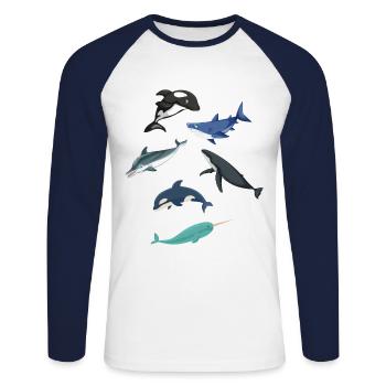 Coutures - T-shirt baseball manches longues Homme - blanc/marine - Devant - Nik (191cm)
