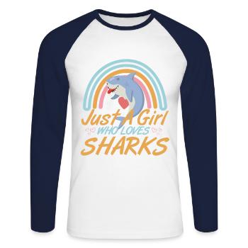 Girl loves Sharks - Unisex Baseballshirt langarm - Weiß/Navy - Vorne - Nik (191cm)