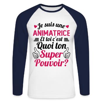 Je suis une Animatrice C'est Mon Super Pouvoir - T-shirt baseball manches longues Homme - blanc/marine - Devant - Nik (191cm)