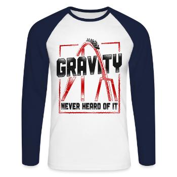 Montagnes russes Vintage Gravity - T-shirt baseball manches longues Homme - blanc/marine - Devant - Nik (191cm)