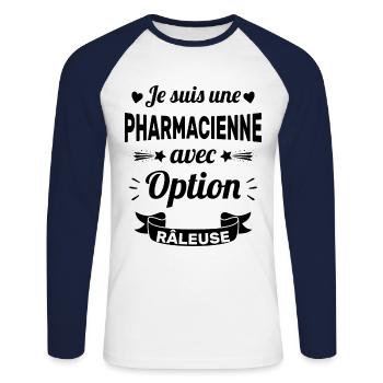 Je suis une pharmacienne avec option râleuse - T-shirt baseball manches longues Homme - blanc/marine - Devant - Nik (191cm)