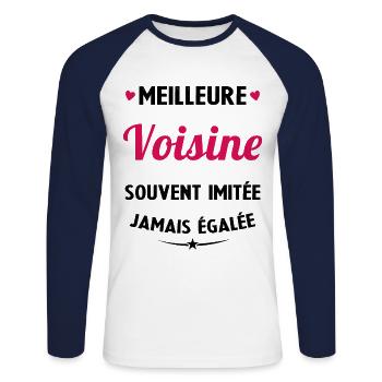 Meilleure voisine souvent imitée jamais égalée - T-shirt baseball manches longues Homme - blanc/marine - Devant - Nik (191cm)