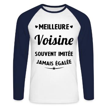 Meilleure voisine souvent imitée jamais égalée - T-shirt baseball manches longues Homme - blanc/marine - Devant - Nik (191cm)
