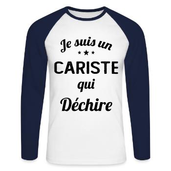 je suis un cariste qui déchire - T-shirt baseball manches longues Homme - blanc/marine - Devant - Nik (191cm)
